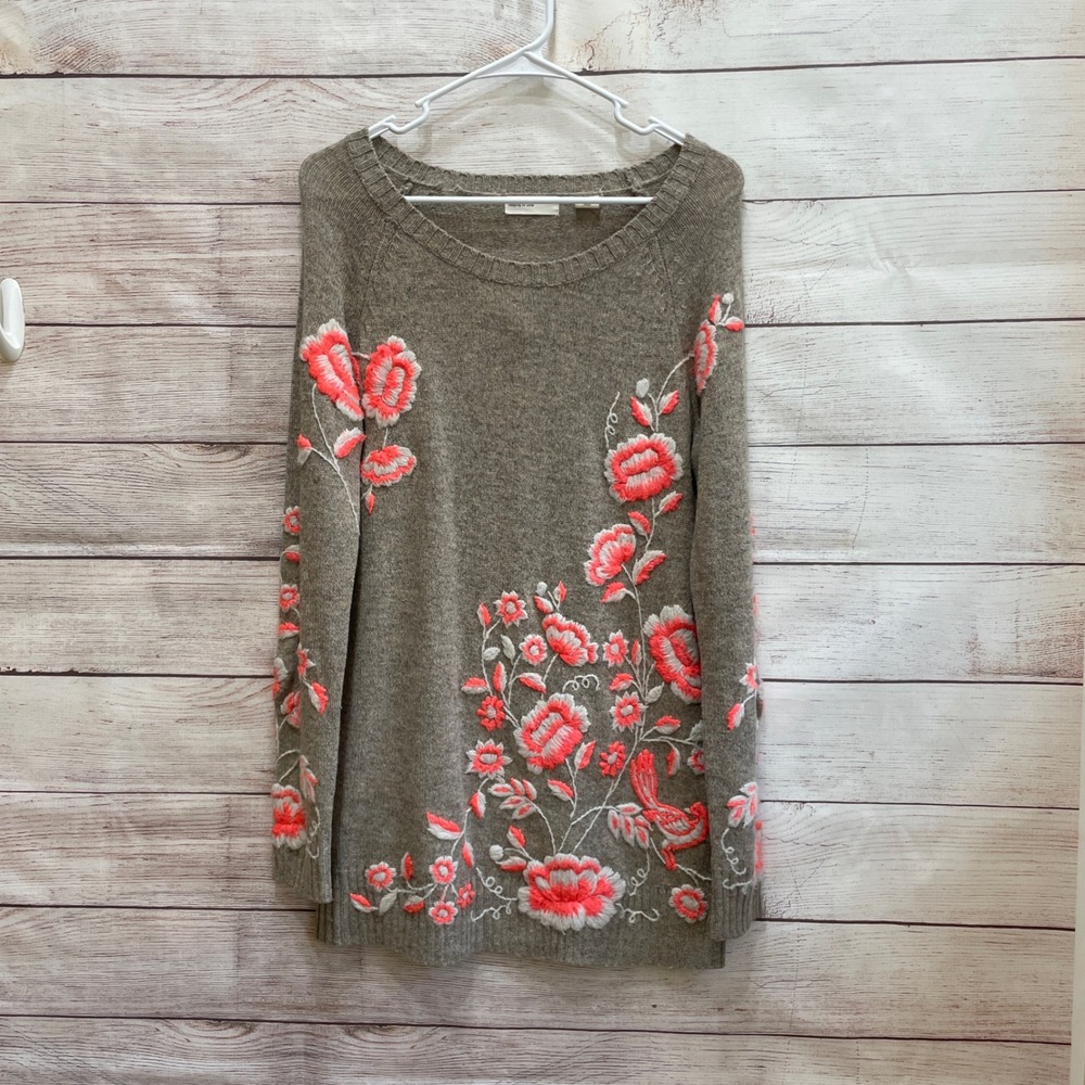 ANTHROPOLOGIE SLEEPING ON SNOW EMBROIDERED‎ WOOL BLEND SWEATER